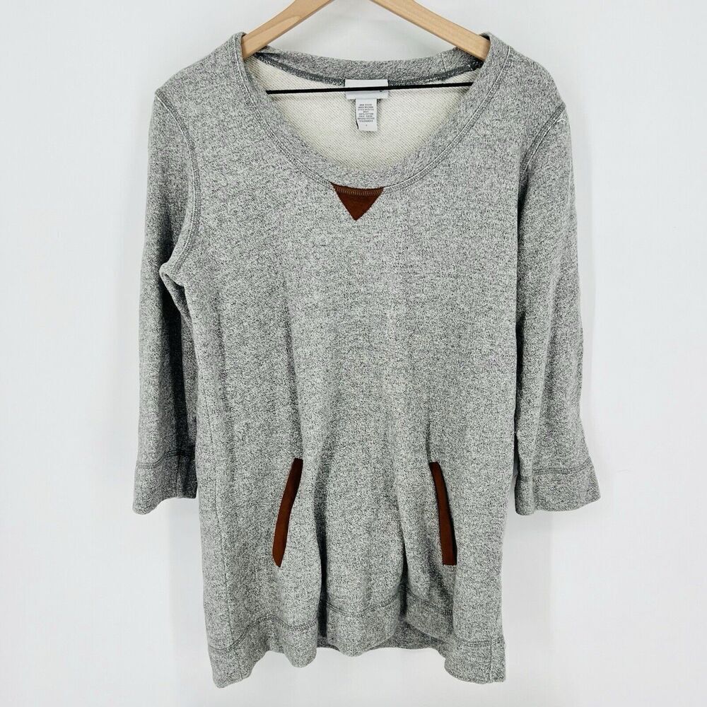 Soft Surroundings Gray Sweater Faux Suede Accents Size Small